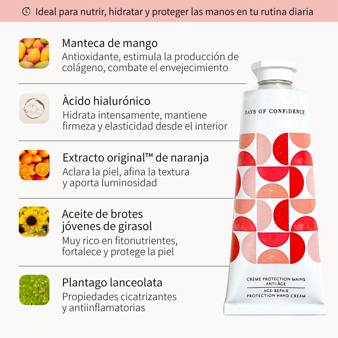 crema de manos anti edad anti manchas menopausia days of confidence ingredientes naturales